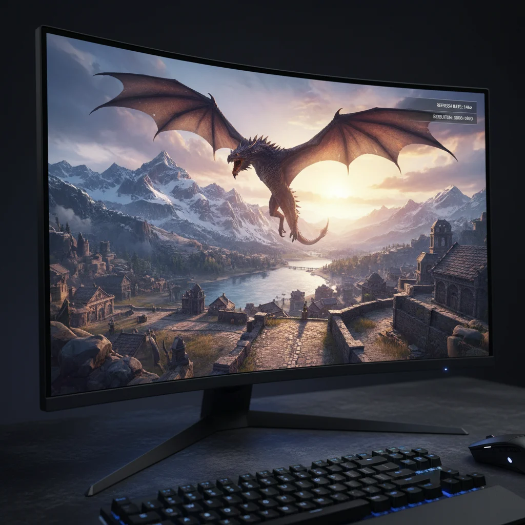 Close-up of 4K gaming monitor displaying detailed game graphics