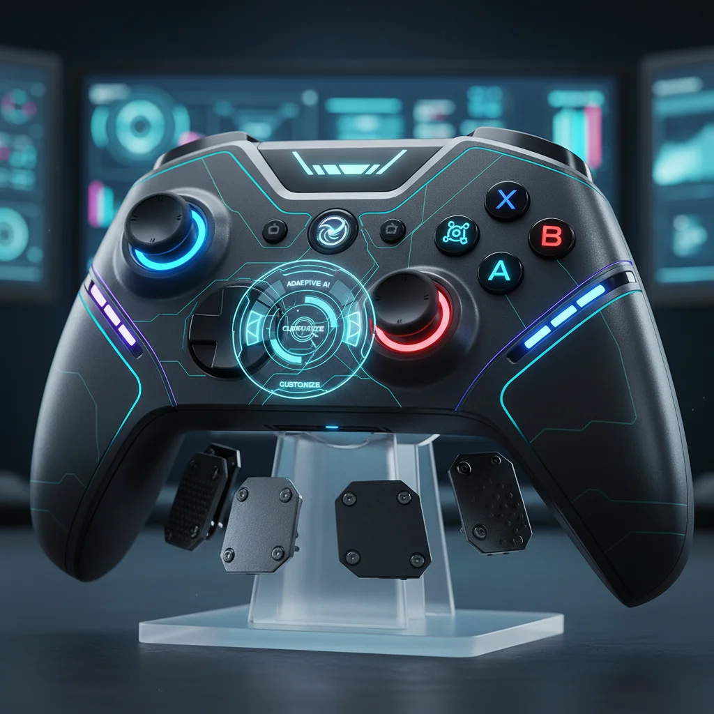 AI-powered adaptive gaming controller with ergonomic design