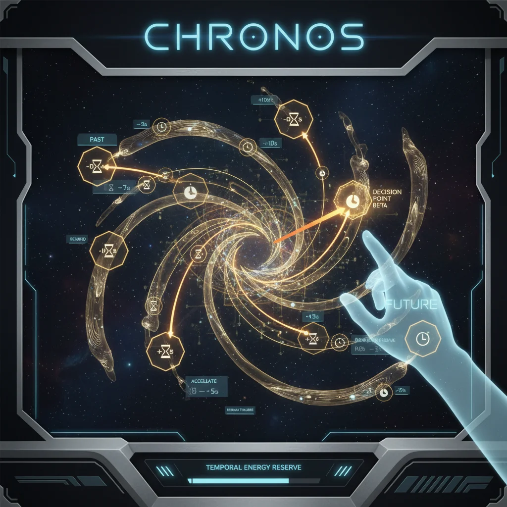 Chronos game time manipulation interface showing interconnected temporal nodes and strategic options.