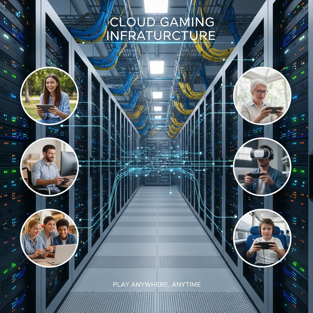Server room infrastructure powering cloud gaming for diverse gamers