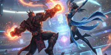 Dynamic in-game battle screenshot from Combat Arena 2, showcasing two characters mid-combo in a futuristic setting.