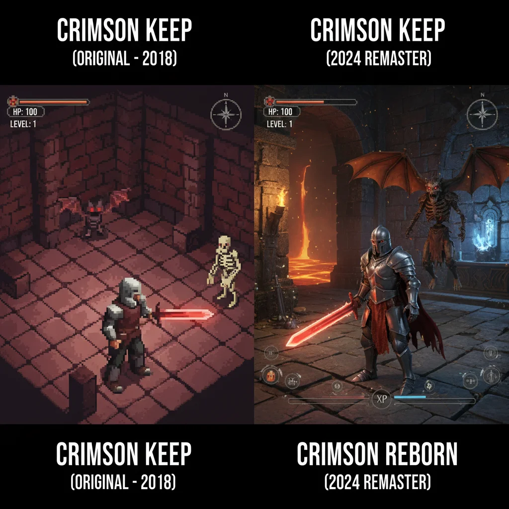 Visual comparison of original Crimson Keep versus Reborn graphics