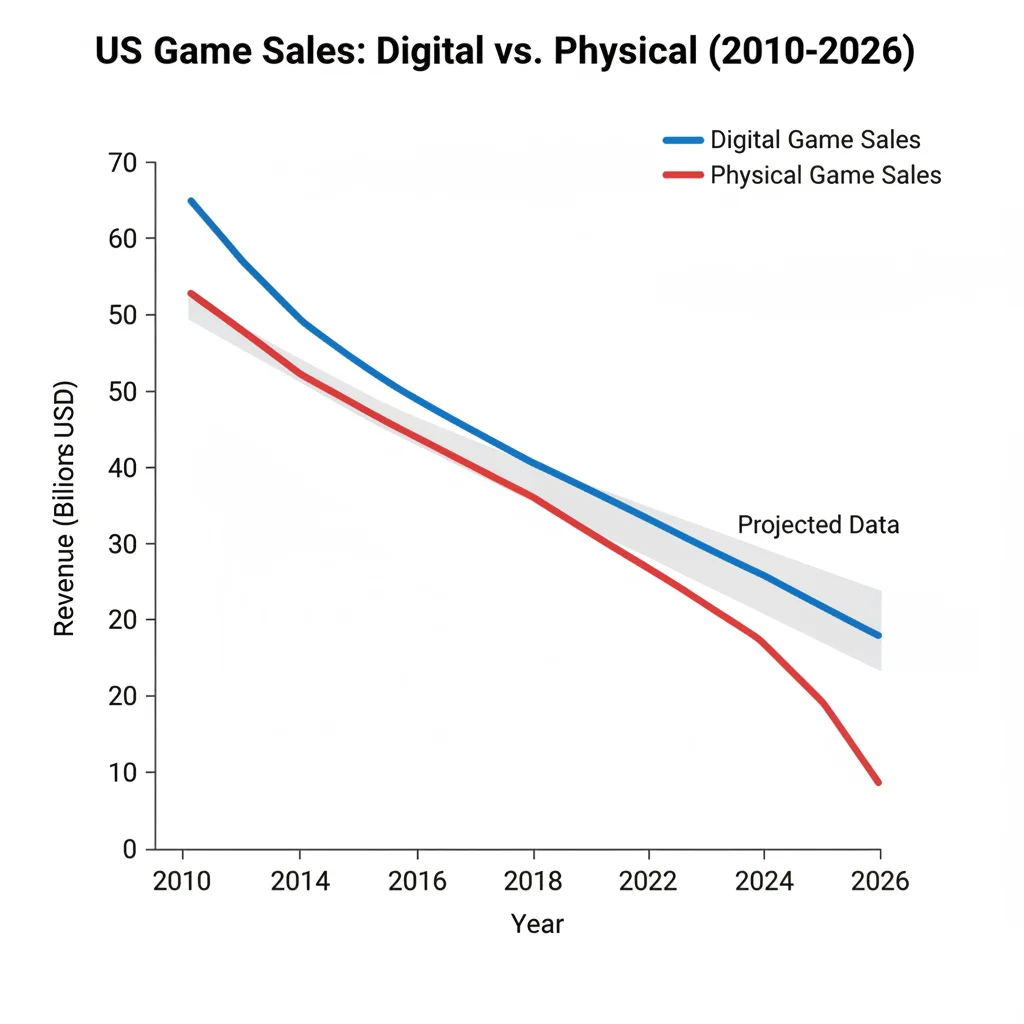Graph showing the shift from physical to digital game sales in the US.