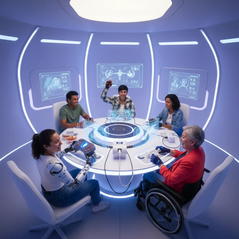 Diverse gamers enjoying inclusive video games with advanced accessibility features.