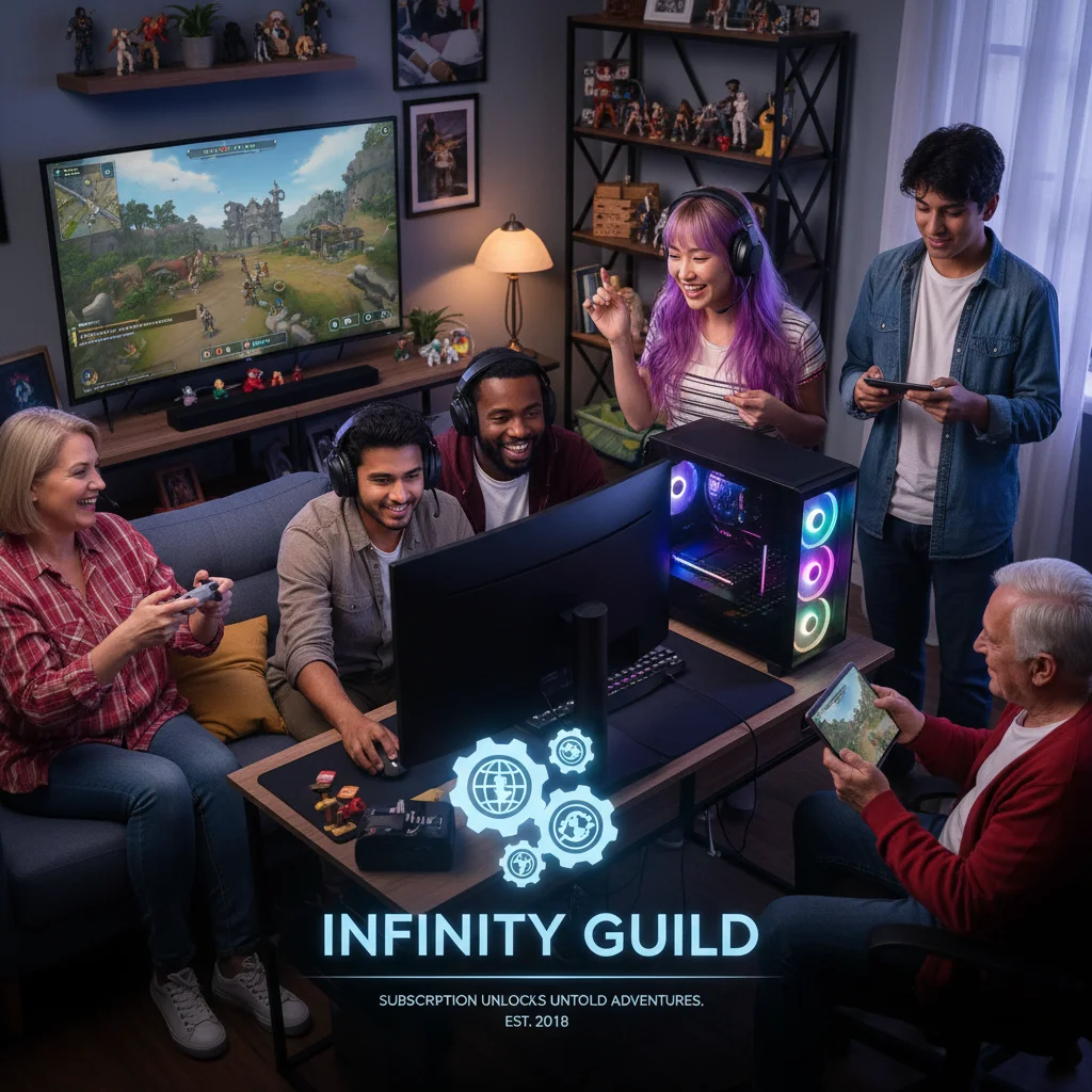 Diverse gamers engaging in a multiplayer online game across multiple platforms, highlighting community and engagement.