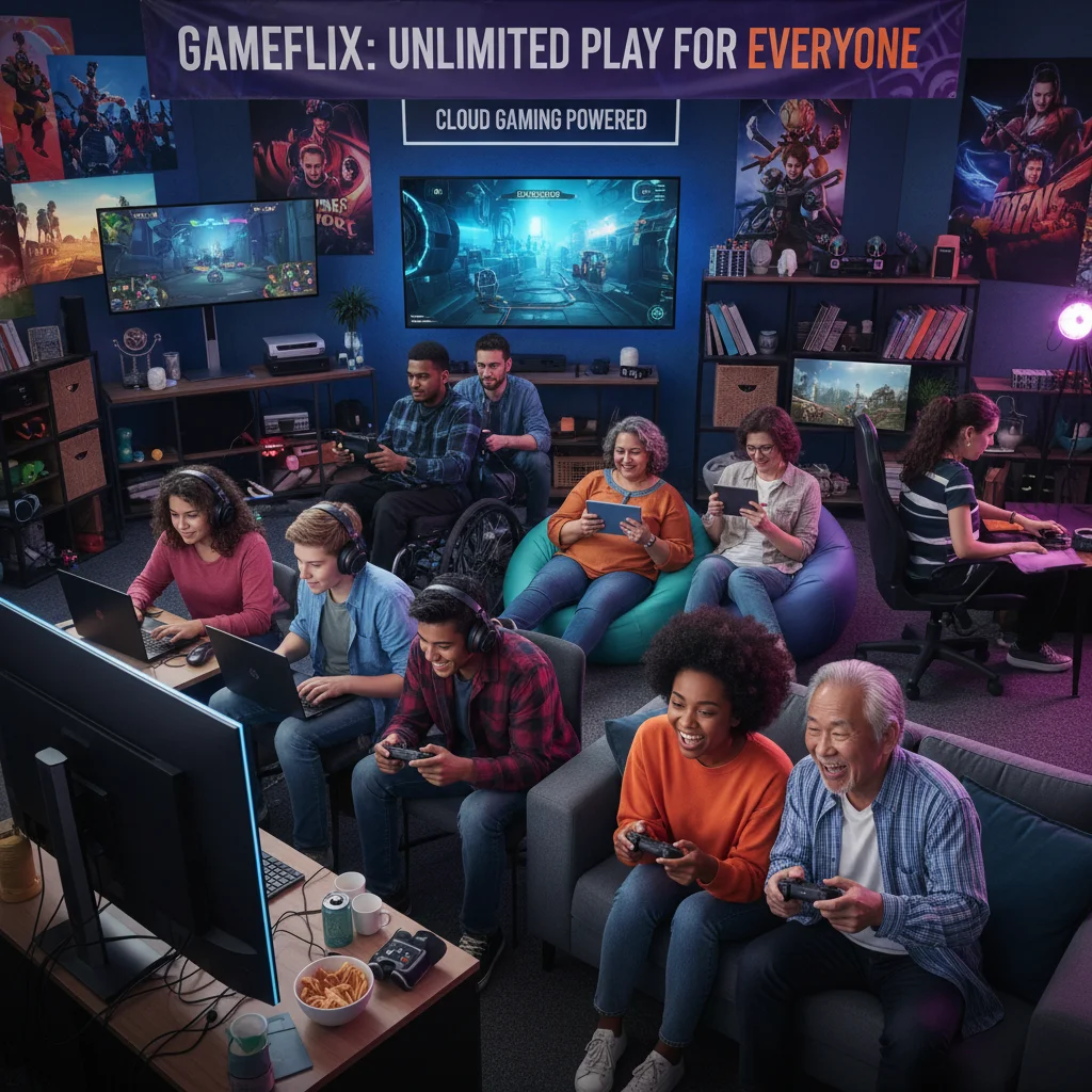 Diverse gamers enjoying various platforms, showcasing subscription accessibility.