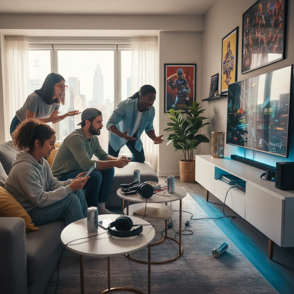 Diverse individuals enjoying e-sports content, illustrating the broad appeal and widespread engagement driving E-sports US growth.