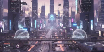 Hyper-realistic futuristic city rendered with advanced game engine technology, showcasing next-gen graphics.