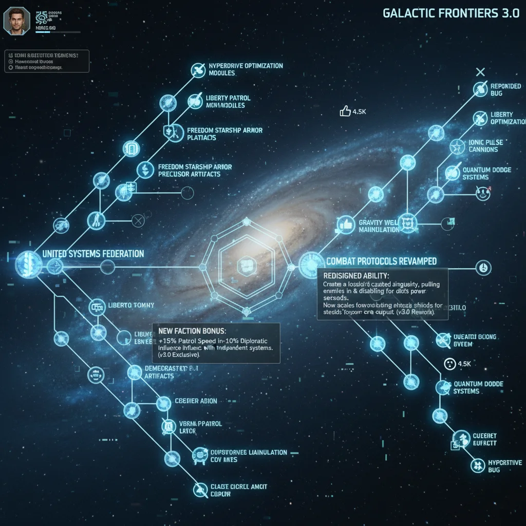 Galactic Frontiers 3.0 skill tree with new US faction bonuses and revamped combat abilities.