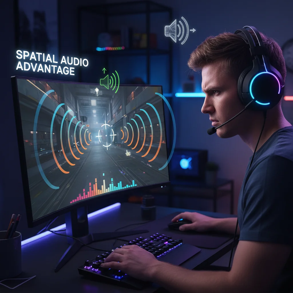 Gamer experiencing spatial audio accuracy in a competitive environment