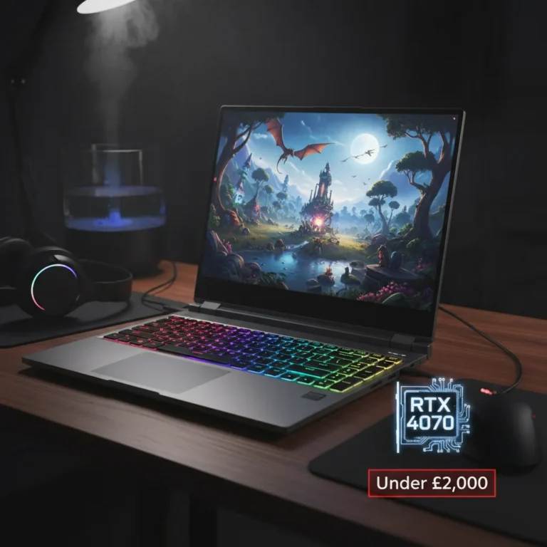 Modern gaming laptop with RTX 4070 graphics, under £2,000 budget