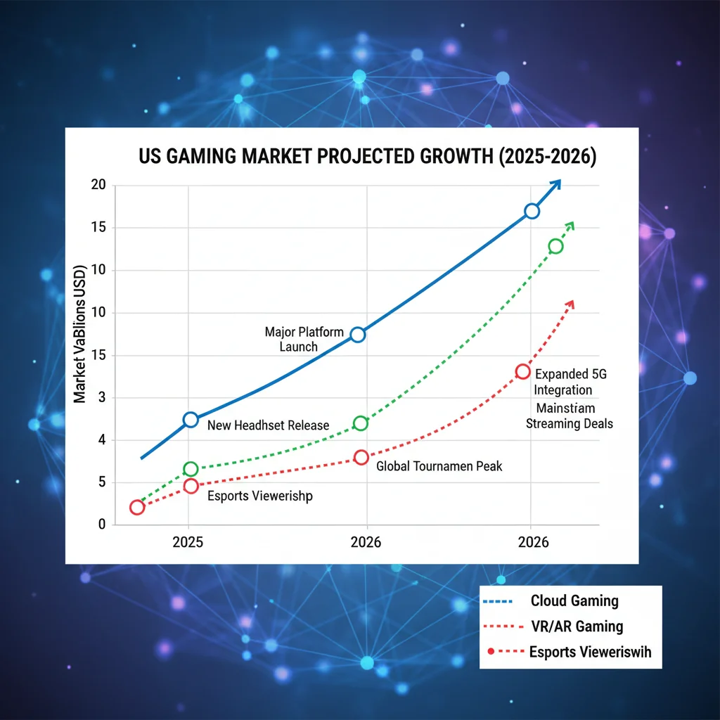 Projected growth trends for various US gaming market segments from 2025 to 2026.