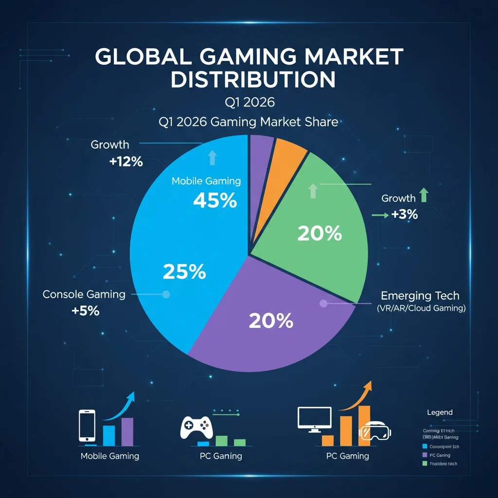 Infographic detailing US gaming market share distribution by segment in Q1 2026.