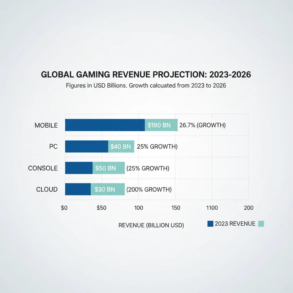 Projected growth chart for various gaming segments in the 2026 gaming market.