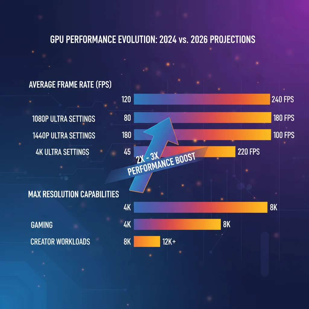 Performance benchmark comparison chart of current vs 2026 GPUs