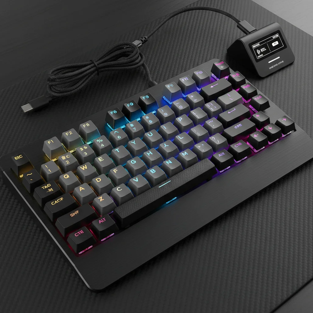 Detailed view of a mechanical wireless gaming keyboard with RGB lighting