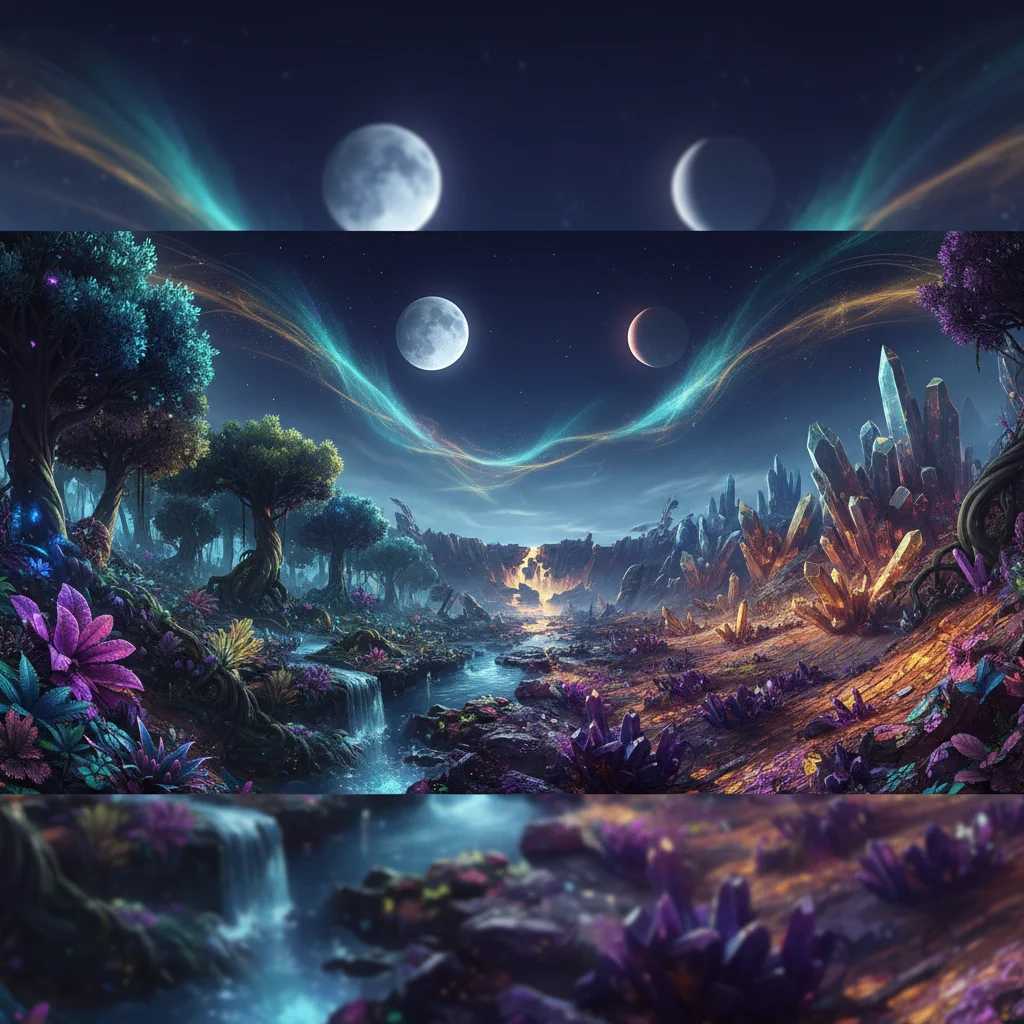 Expansive and detailed virtual landscape from 'Mirage Horizon' with diverse biomes.