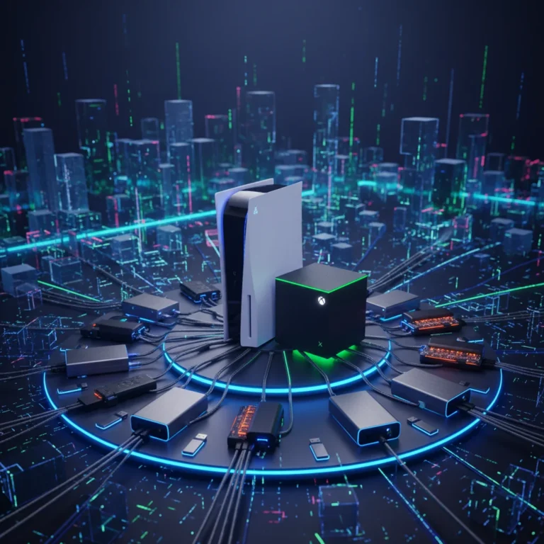 Next-gen consoles with a variety of storage expansion options, illustrating massive capacity upgrades.