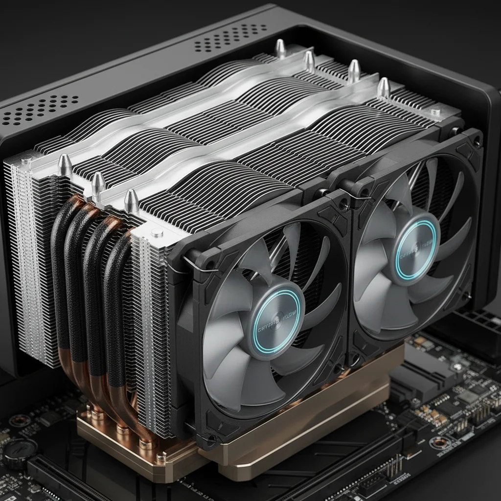 Close-up of next-generation CPU air cooler design