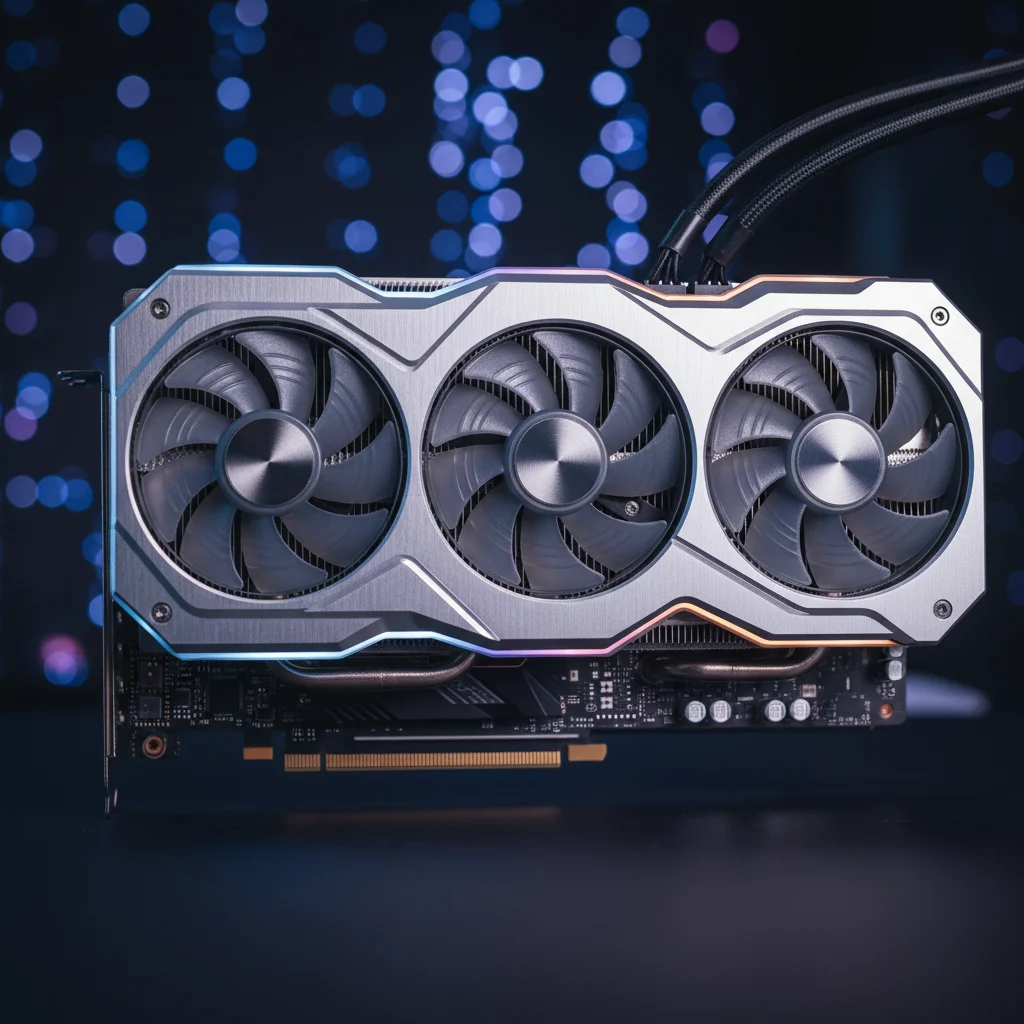 Close-up of a next-generation graphics processing unit with advanced cooling