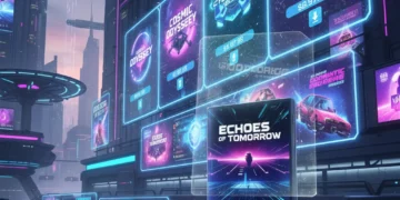 Futuristic gaming landscape showing digital downloads and physical game sales in the US.