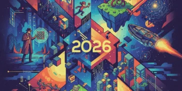 A vibrant collage showcasing diverse indie game aesthetics for 2026, including pixel art, abstract designs, and futuristic elements.