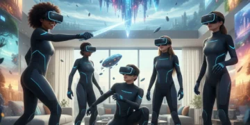 People enjoying virtual reality gaming in a modern home, showcasing widespread VR gaming adoption in the US.