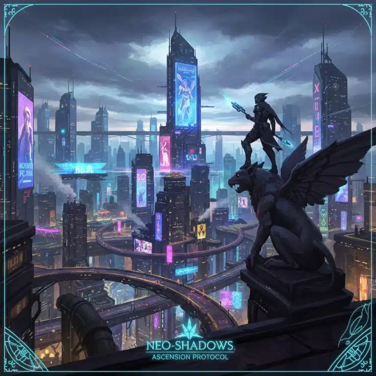 Futuristic cityscape with agile protagonist, representing exciting new action-adventure games in 2026.