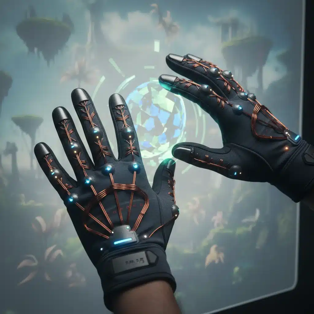 Gamer using haptic feedback glove for precise virtual interaction