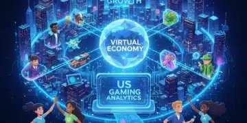 Future game monetisation strategies for US publishers with digital currency and player engagement visuals.