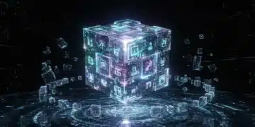 Futuristic puzzle cube glowing with complex patterns, symbolising innovative puzzle games.