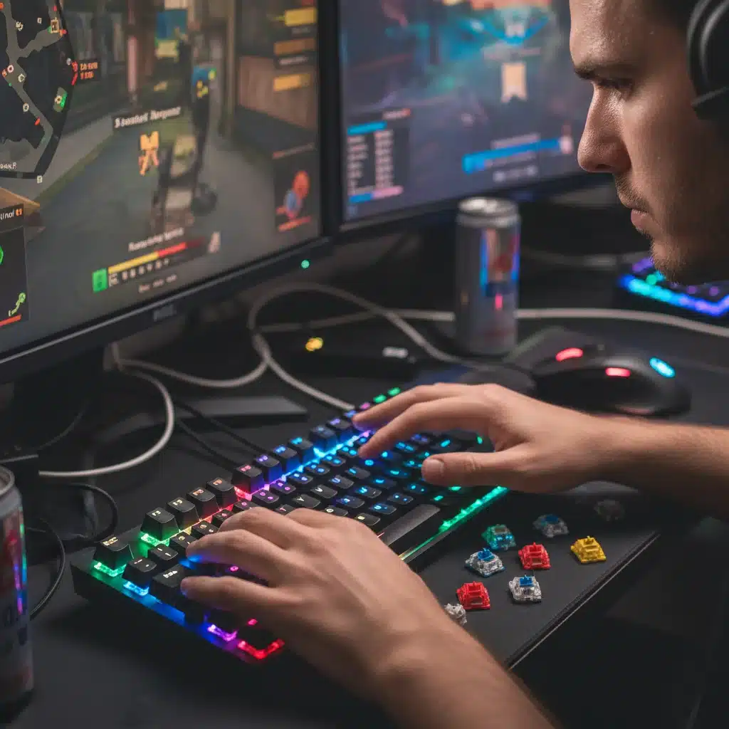 Gamer's hands typing on a mechanical keyboard with linear switches during an intense game