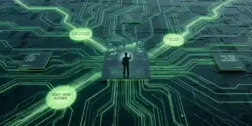 The Shifting Sands of Play: Decoding Current Trends in Game Reviews and Industry Narratives An aerial drone photograph showing a complex digital landscape of flowing green data streams and geometric patterns, representing evolving game review metrics and live service evaluation.