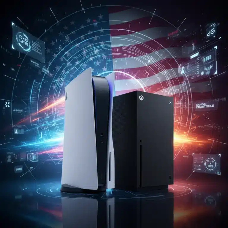 PlayStation 5 and Xbox Series X/S consoles representing next-gen console sales in Q1 2026 US market.