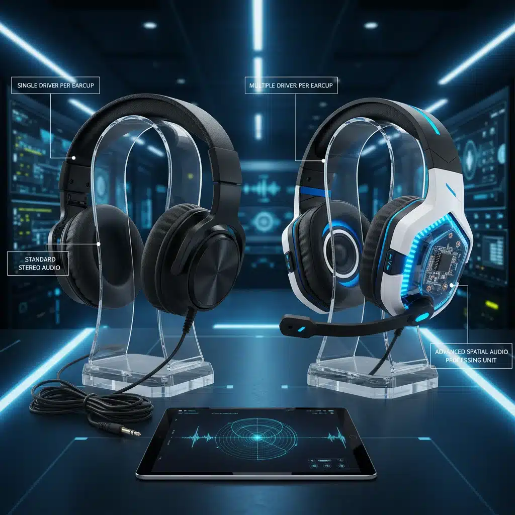Comparison of traditional versus modern gaming headsets designed for superior spatial audio.