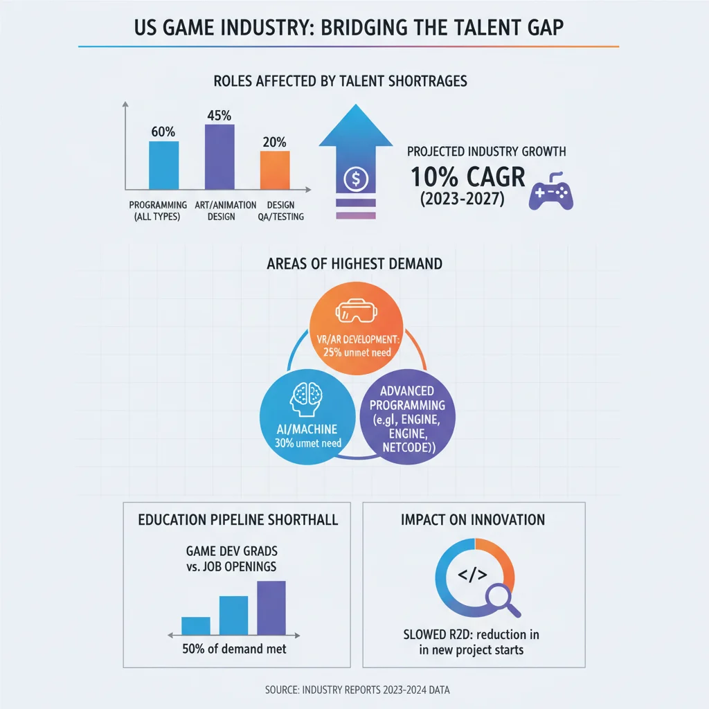 Infographic detailing US game industry talent gap statistics and demand