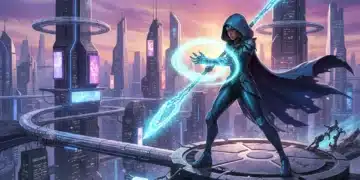 Echoes of Eternity DLC character overlooking futuristic city at dusk, a new era for gaming.