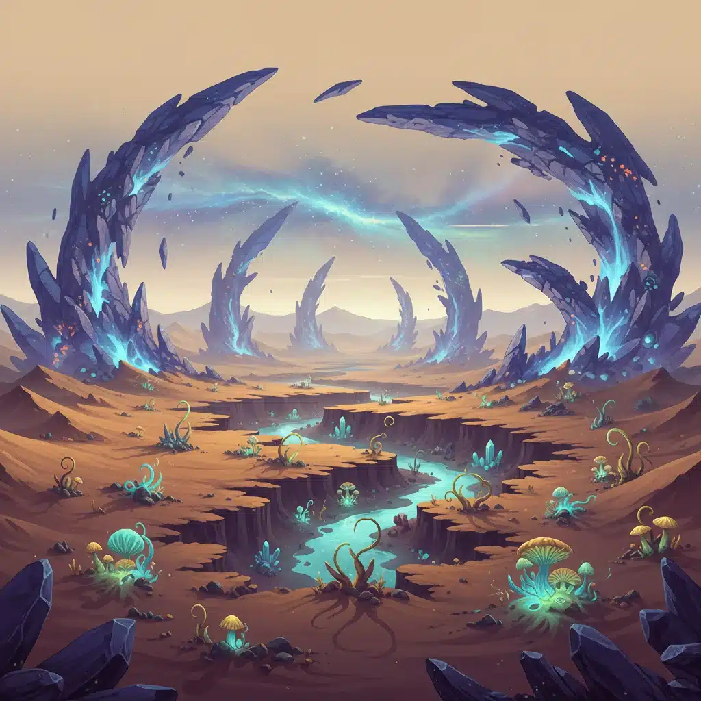 Expansive new desert region in Echoes of Eternity DLC, showcasing unique crystalline formations.