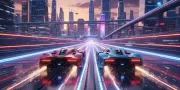 Top Racing Games 2026: Unveiling the Best Value for US Players Dynamic shot of two futuristic racing cars battling on a neon-lit track, illustrating intense competition.