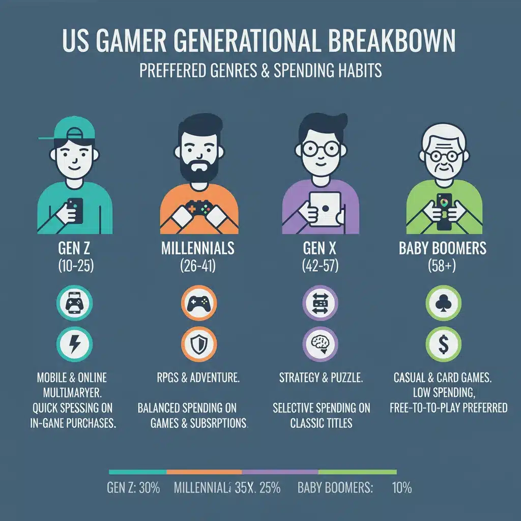 Generational gaming preferences and spending habits among US consumers.