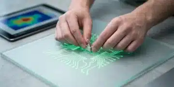 Hands precisely placing a small aluminum switch onto a glowing green circuit board pattern, symbolizing identifying unmet gamer needs and closing skill gaps in gaming tech.