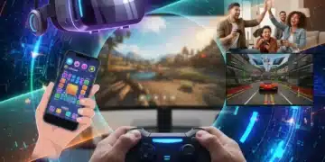 Diverse US gamers interacting with various gaming platforms and technologies, reflecting current market trends.