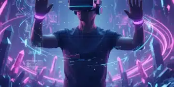 Futuristic VR user calibrating headset for enhanced immersion and reduced latency