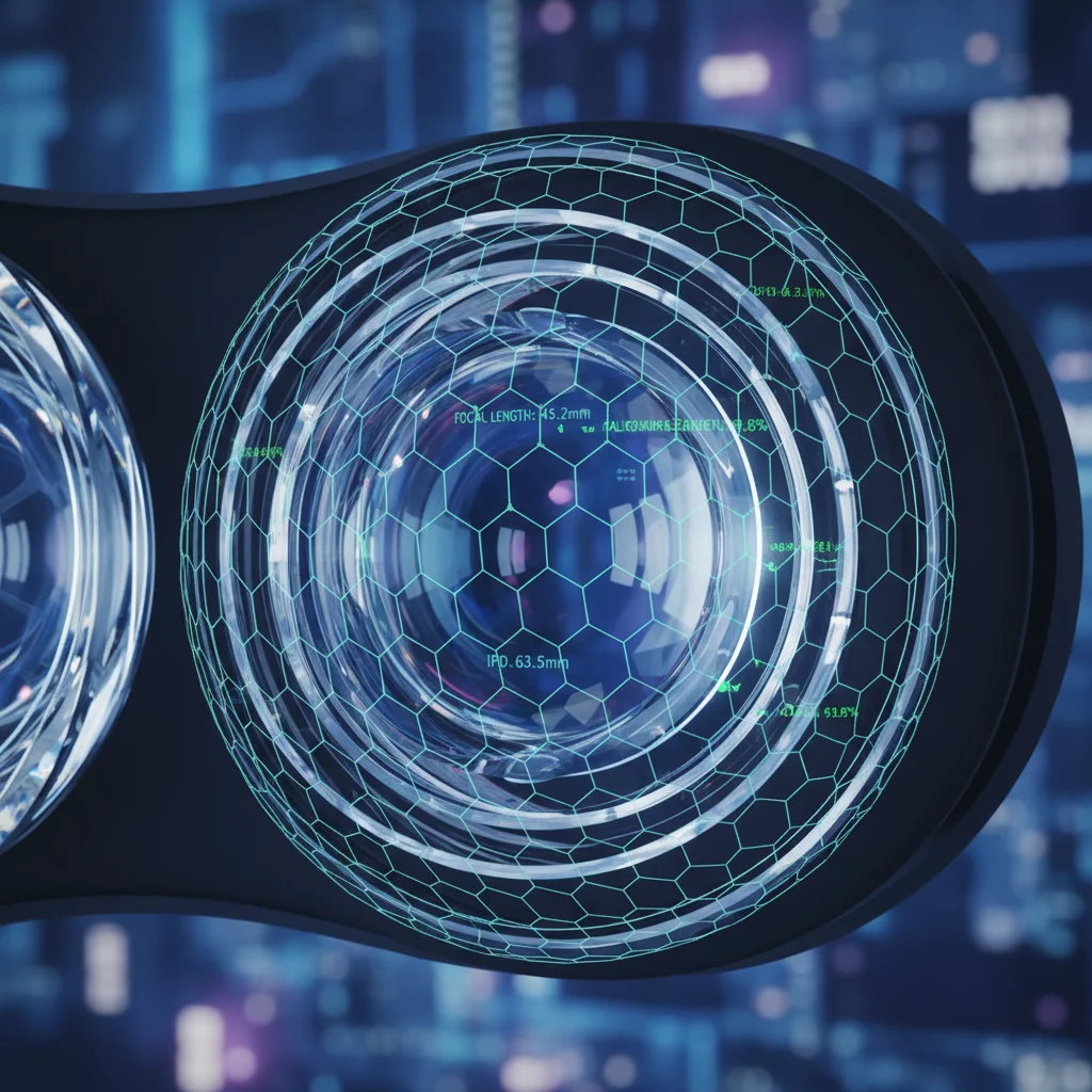 Close-up of VR headset lens during optical calibration process